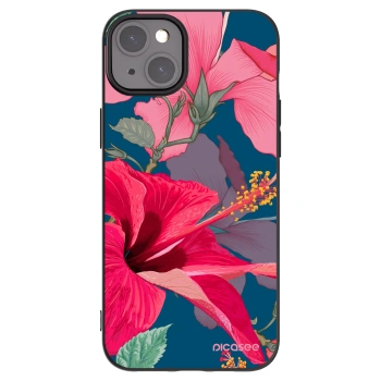 Picasee silikonowe czarne etui na Apple iPhone 15 Plus - Hibiscus