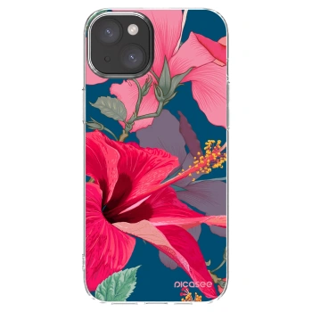 Picasee silikonowe przeźroczyste etui na Apple iPhone 15 Plus - Hibiscus