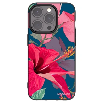 Picasee silikonowe czarne etui na Apple iPhone 15 Pro - Hibiscus