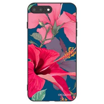 Picasee silikonowe czarne etui na Apple iPhone 7 Plus - Hibiscus