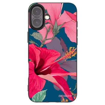 Picasee silikonowe czarne etui na Apple iPhone 16 Plus - Hibiscus