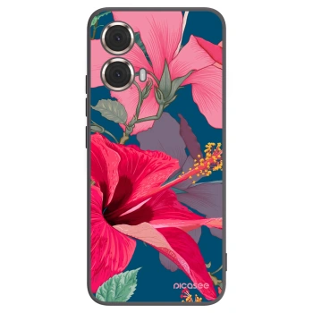Picasee silikonowe czarne etui na Motorola Moto G85 - Hibiscus