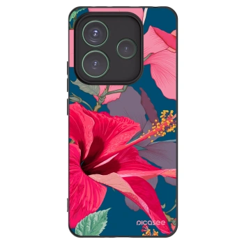 Picasee silikonowe czarne etui na Xiaomi Redmi Note 14 5G - Hibiscus