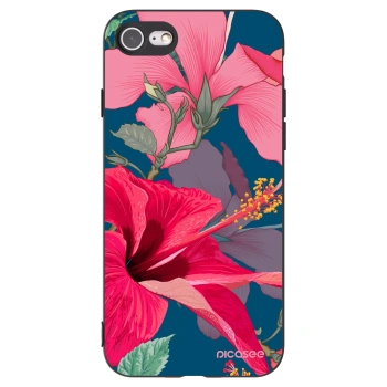 Picasee silikonowe czarne etui na Apple iPhone SE 2020 - Hibiscus