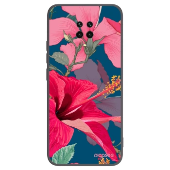 Picasee silikonowe czarne etui na Xiaomi Redmi Note 9 Pro - Hibiscus