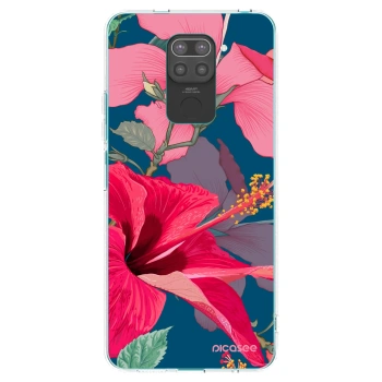 Picasee silikonowe czarne etui na Xiaomi Redmi Note 9 - Hibiscus