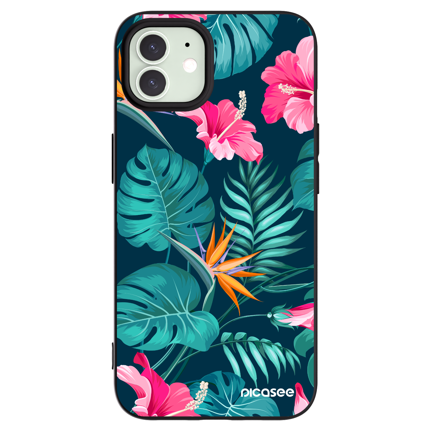 Picasee silikonowe czarne etui na Apple iPhone 12 Pro - Pink Monstera