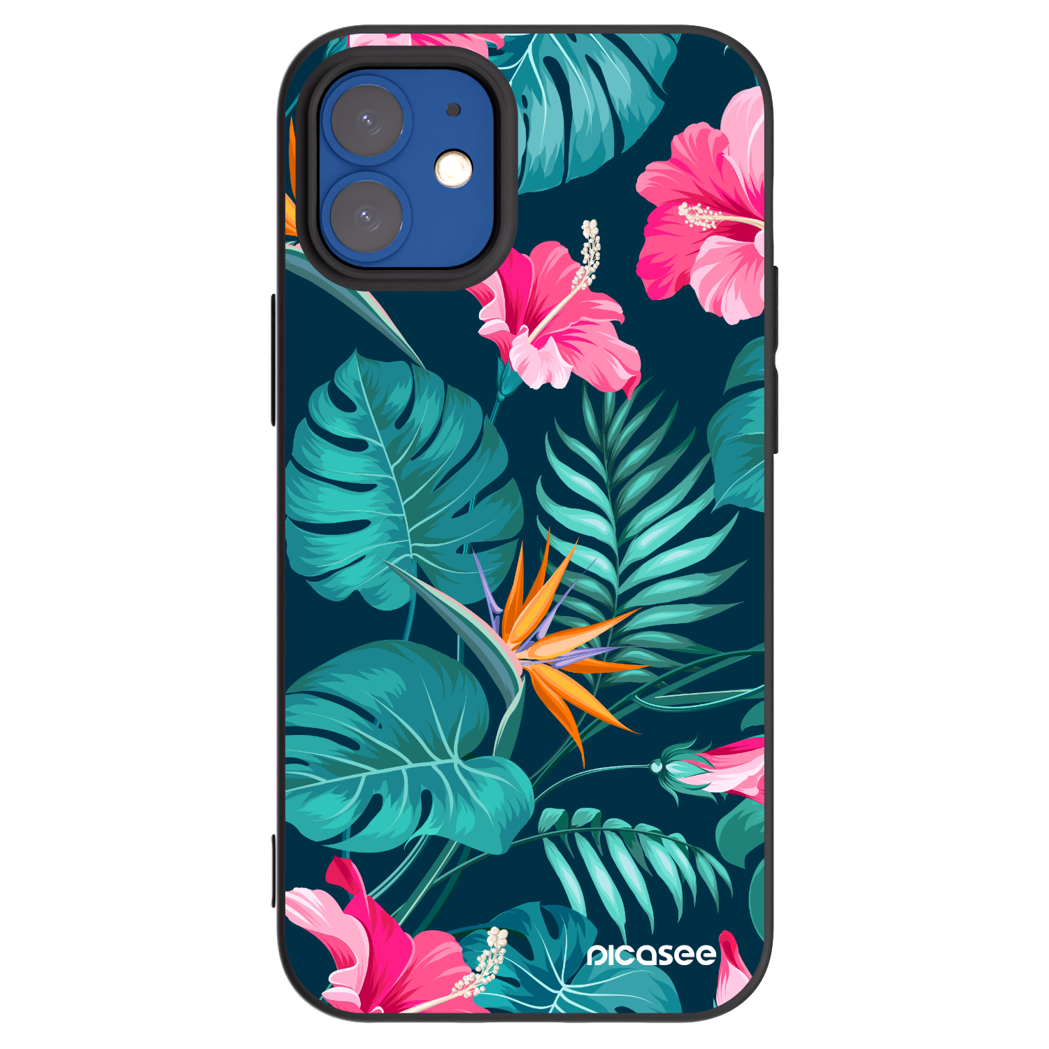 Picasee silikonowe czarne etui na Apple iPhone 12 mini - Pink Monstera