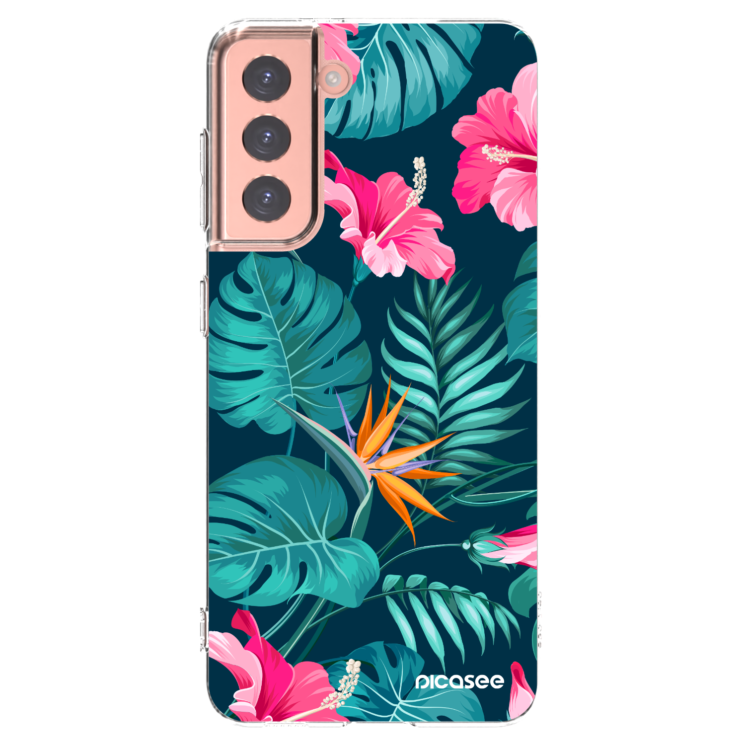 Picasee silikonowe przeźroczyste etui na Samsung Galaxy S21 5G G991B - Pink Monstera
