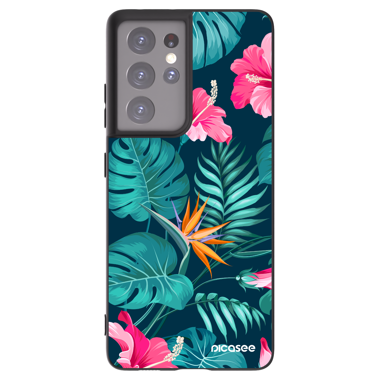 Picasee silikonowe czarne etui na Samsung Galaxy S21 Ultra 5G G998B - Pink Monstera