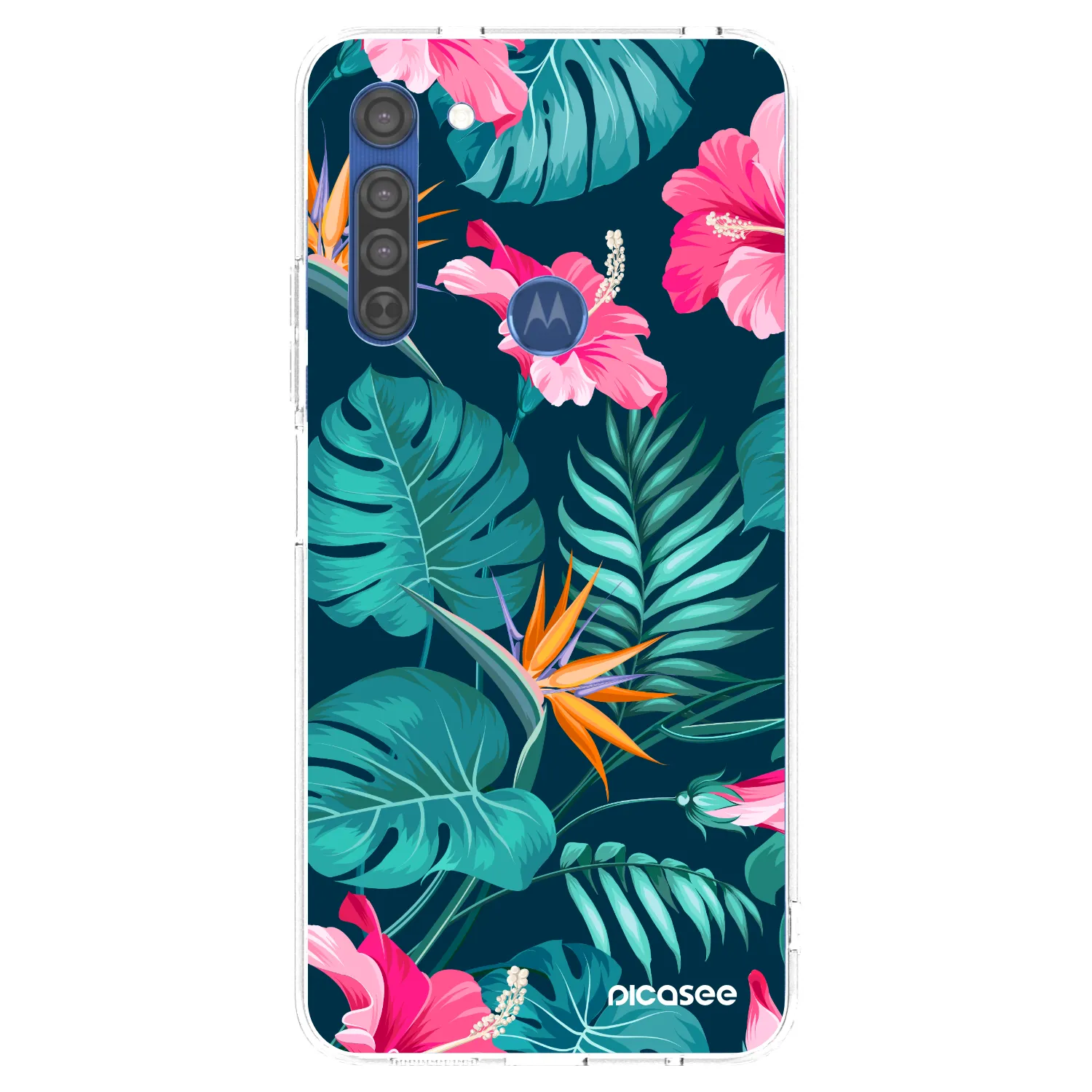 Picasee silikonowe przeźroczyste etui na Motorola Moto G8 - Pink Monstera