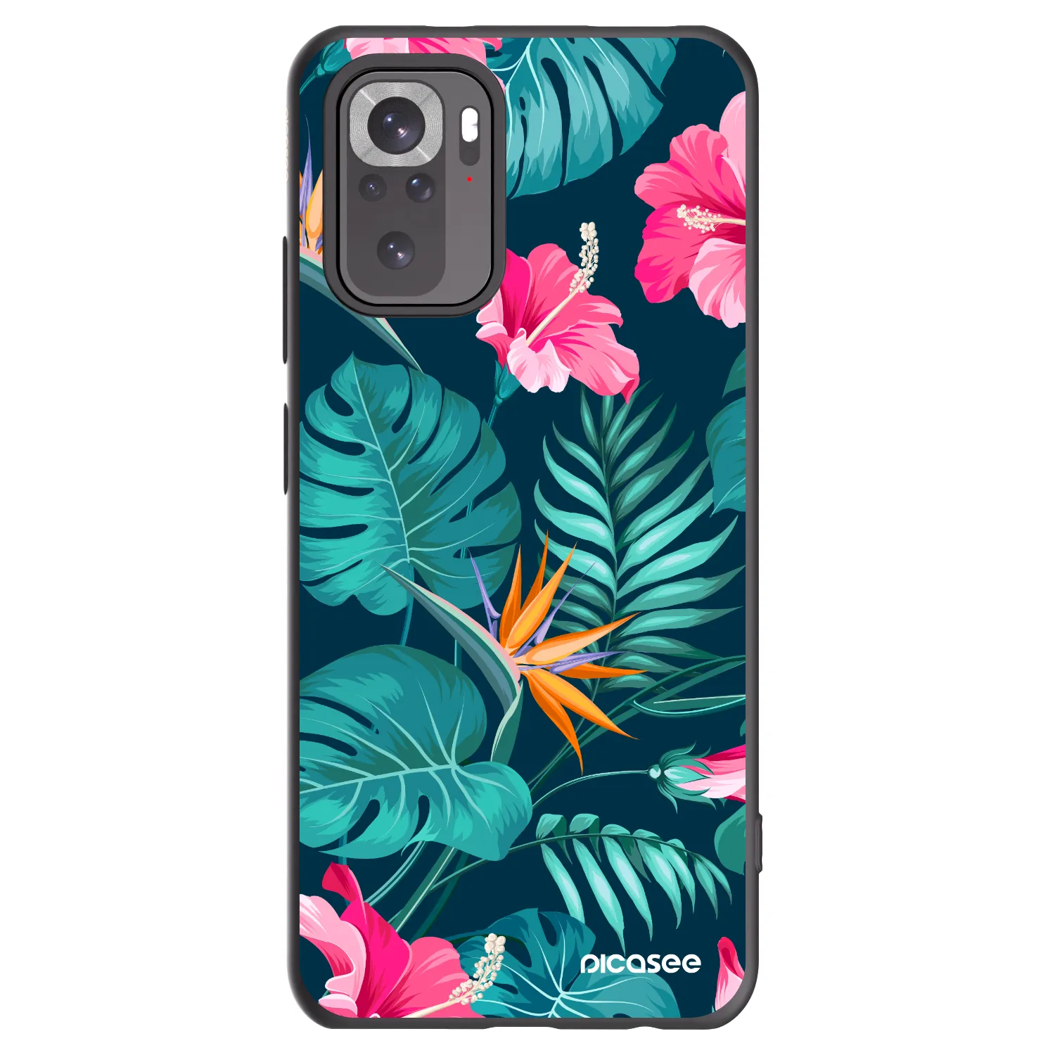 Picasee silikonowe czarne etui na Xiaomi Redmi Note 10 - Pink Monstera