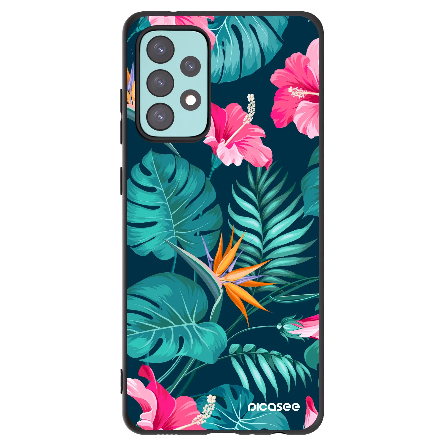 Picasee silikonowe czarne etui na Samsung Galaxy A72 A725F - Pink Monstera