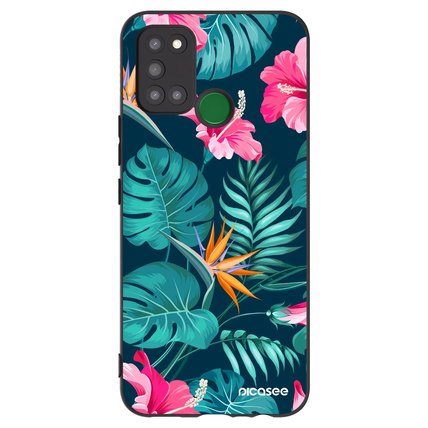 Picasee silikonowe czarne etui na Realme 7i - Pink Monstera