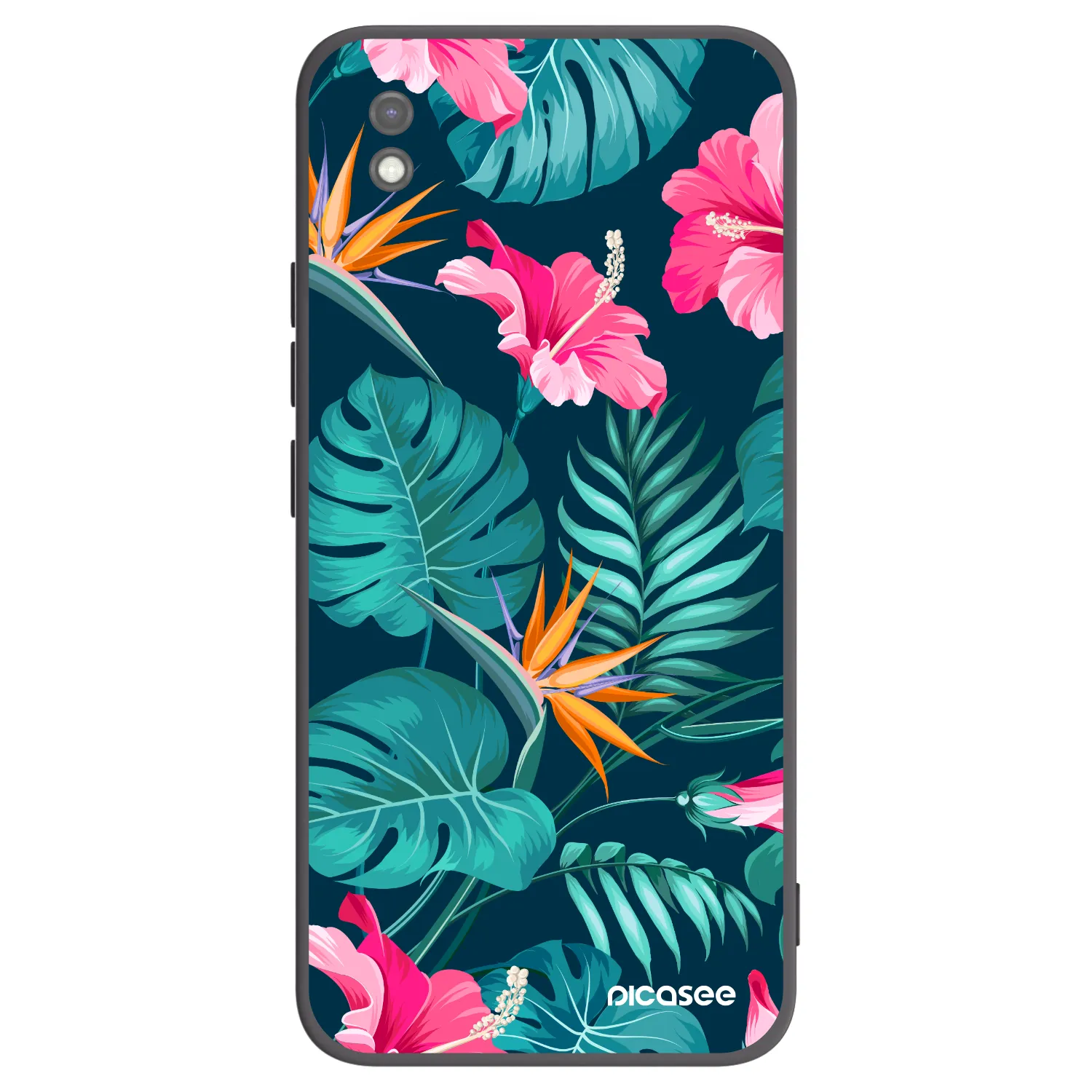 Picasee silikonowe czarne etui na Xiaomi Redmi 9AT - Pink Monstera