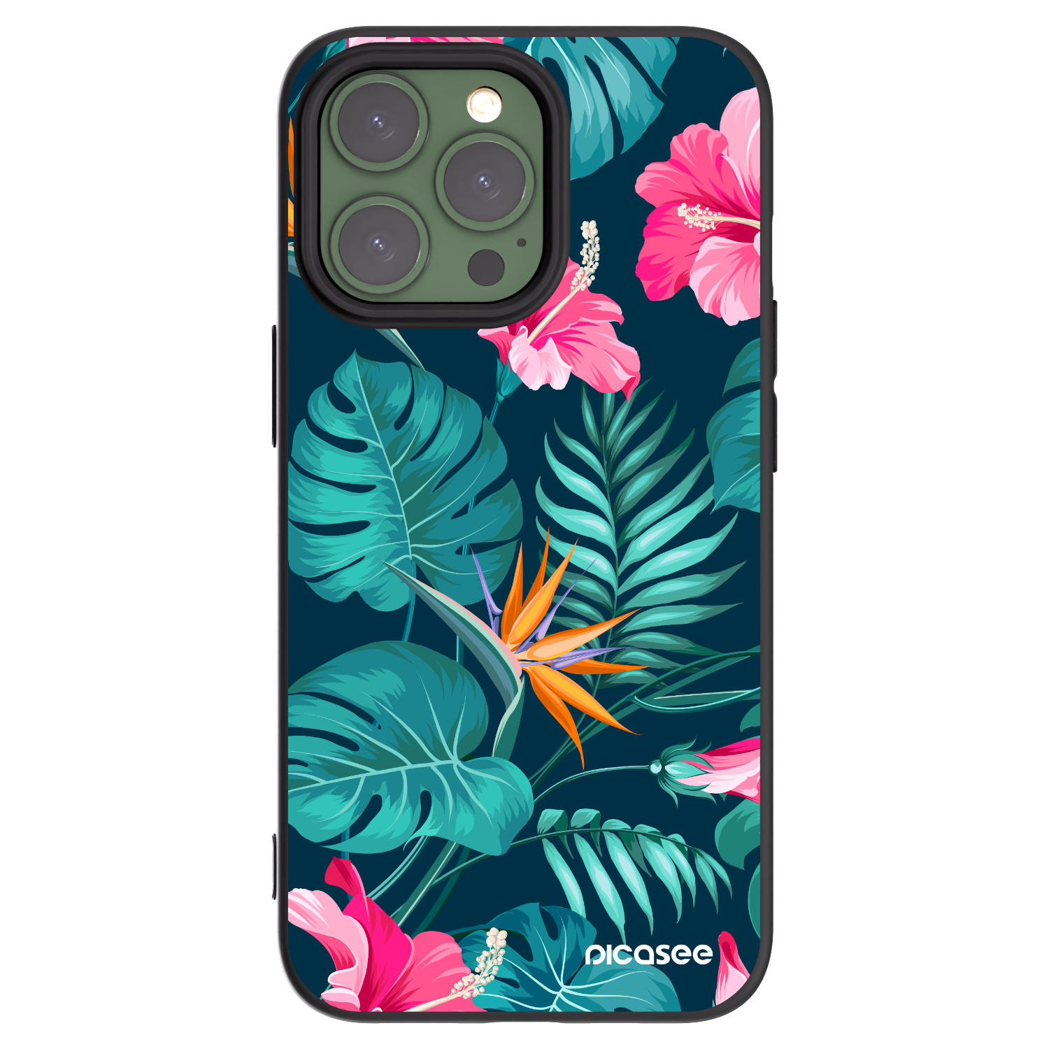 Picasee silikonowe czarne etui na Apple iPhone 13 Pro - Pink Monstera