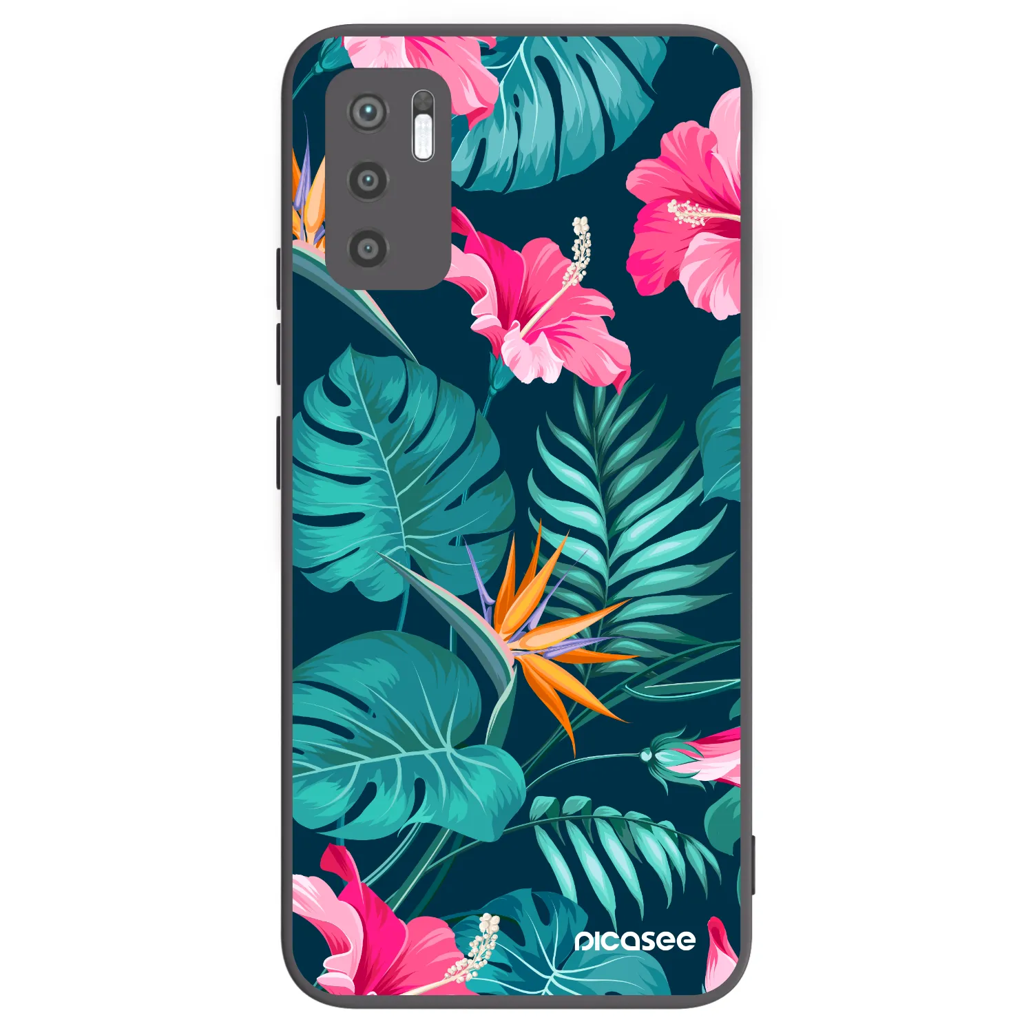 Picasee silikonowe czarne etui na Xiaomi Redmi Note 10 5G - Pink Monstera