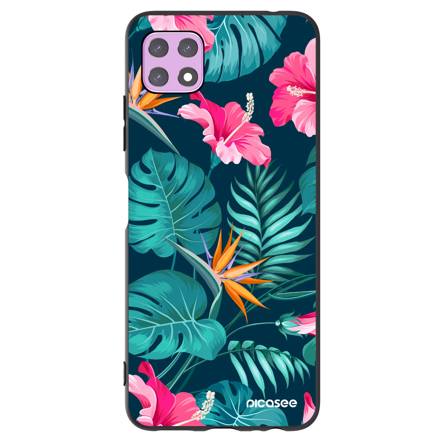Picasee silikonowe czarne etui na Samsung Galaxy A22 A226B 5G - Pink Monstera