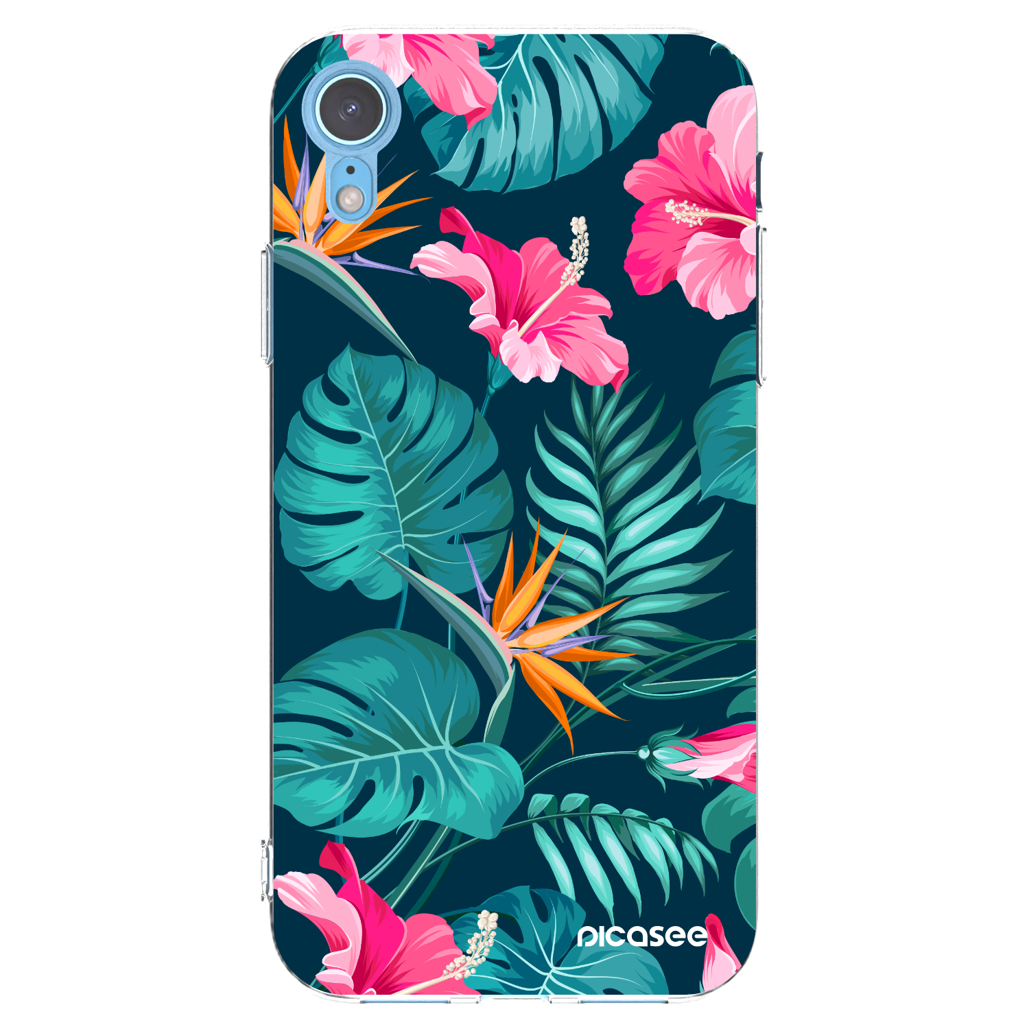 Picasee silikonowe przeźroczyste etui na Apple iPhone XR - Pink Monstera