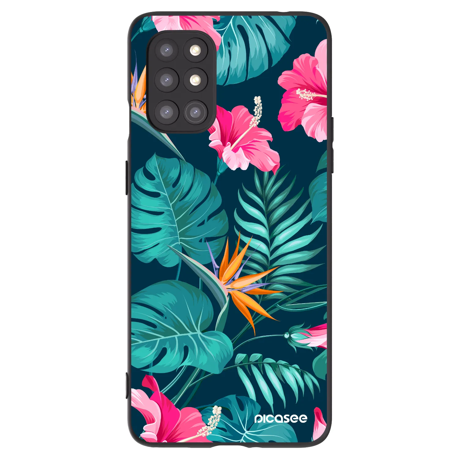 Picasee silikonowe czarne etui na OnePlus 8T - Pink Monstera