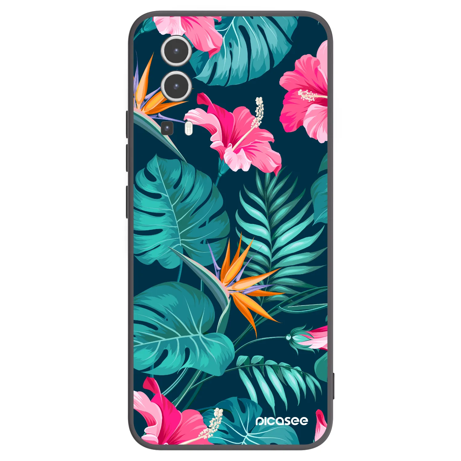 Picasee silikonowe czarne etui na Vivo Y72 5G - Pink Monstera