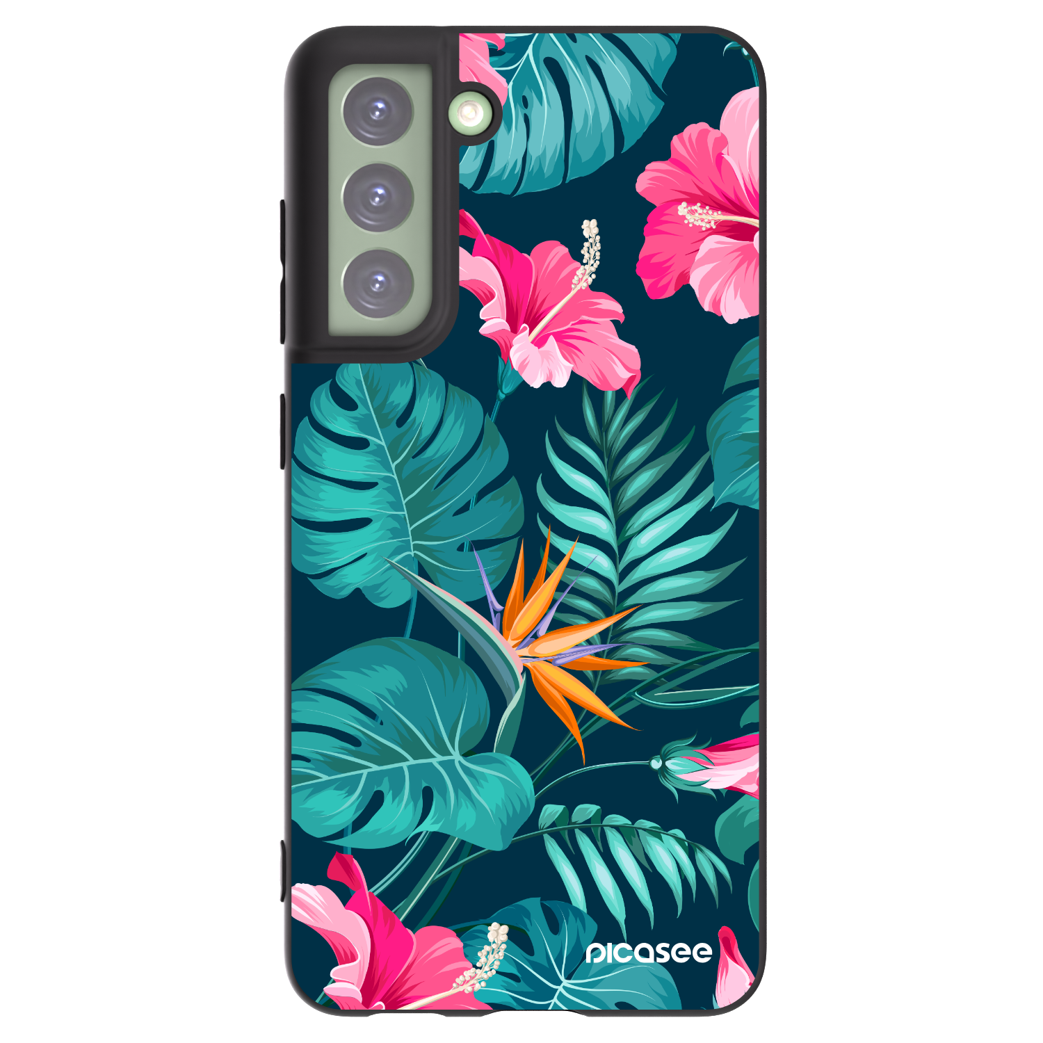 Picasee silikonowe czarne etui na Samsung Galaxy S21 FE 5G - Pink Monstera