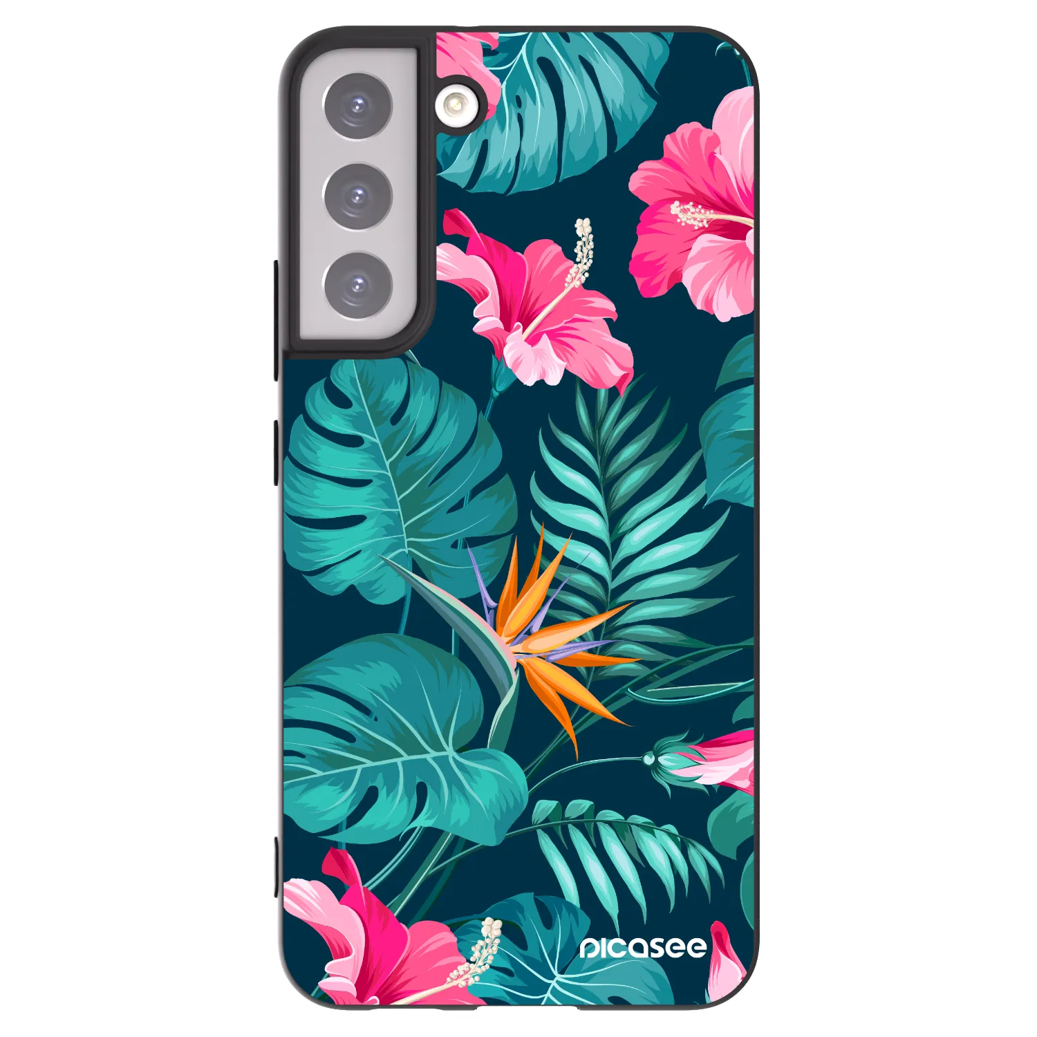 Picasee silikonowe czarne etui na Samsung Galaxy S22+ 5G - Pink Monstera