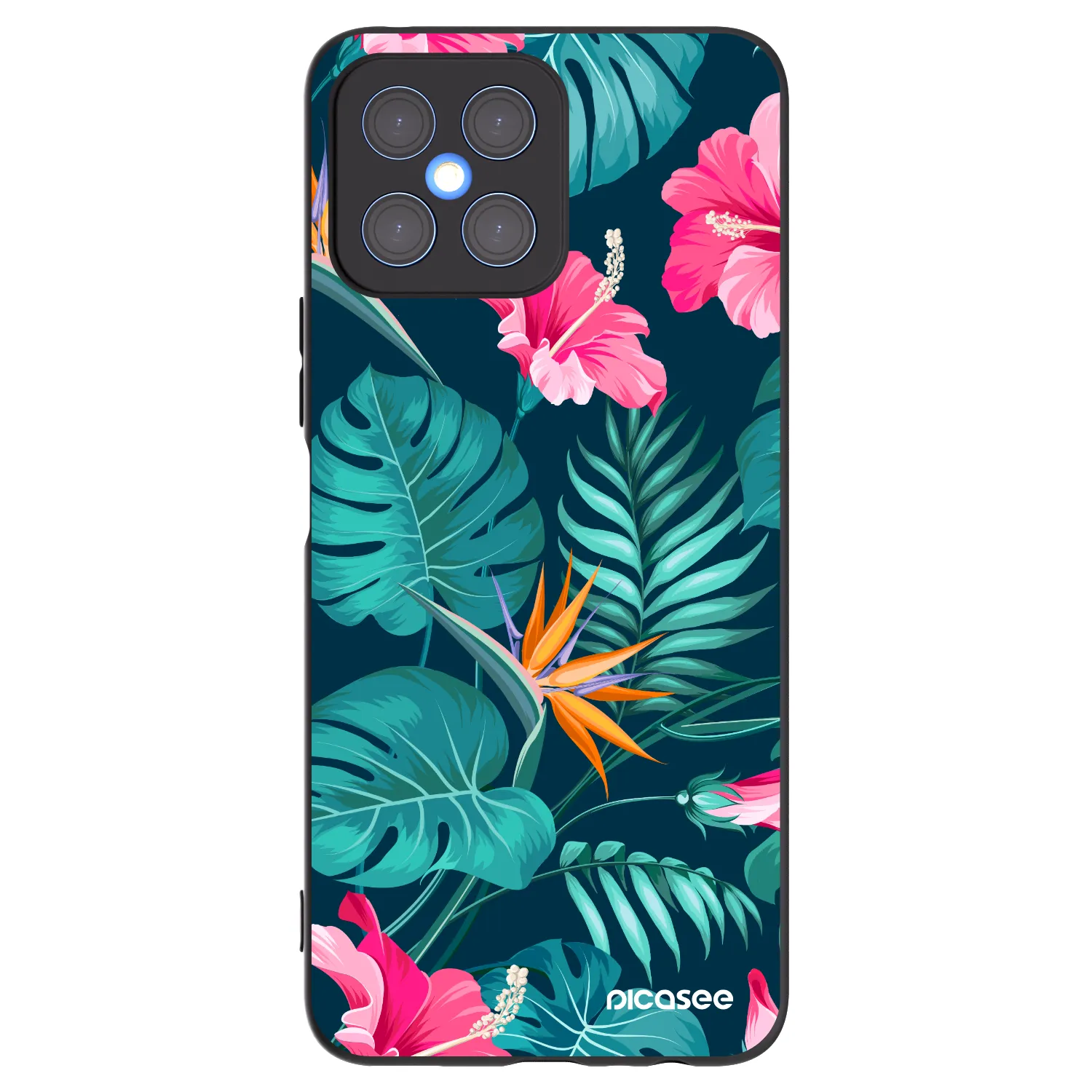 Picasee silikonowe czarne etui na Honor X8 4G - Pink Monstera