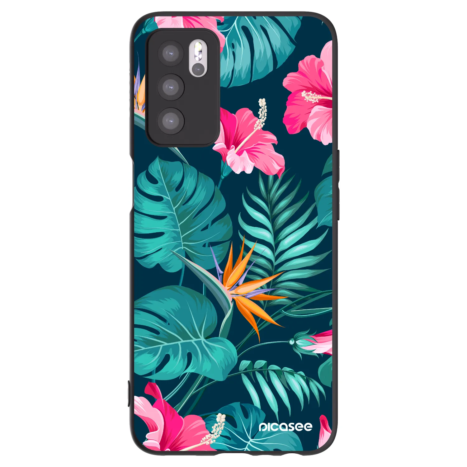Picasee silikonowe czarne etui na OPPO A16s - Pink Monstera