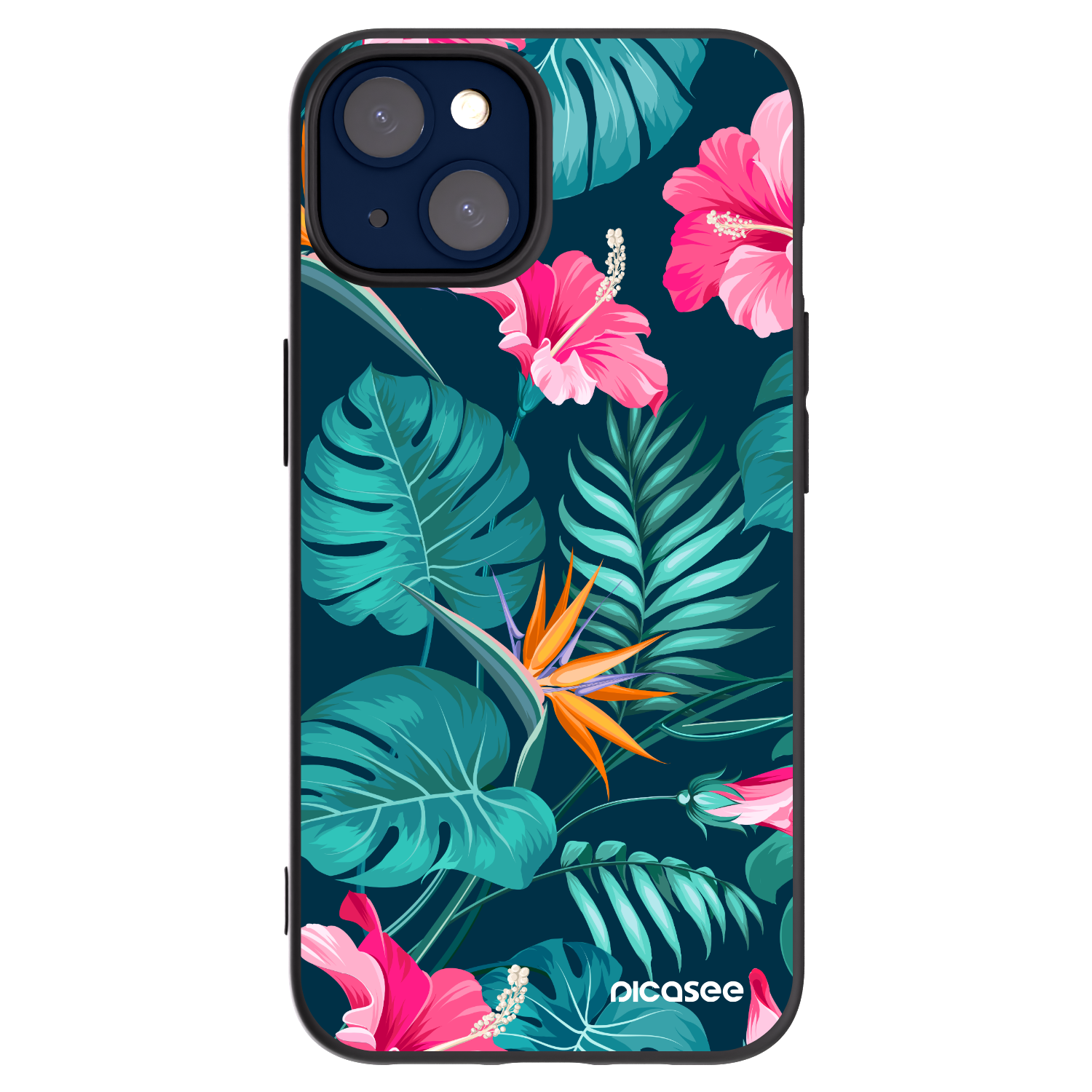Picasee silikonowe czarne etui na Apple iPhone 14 - Pink Monstera