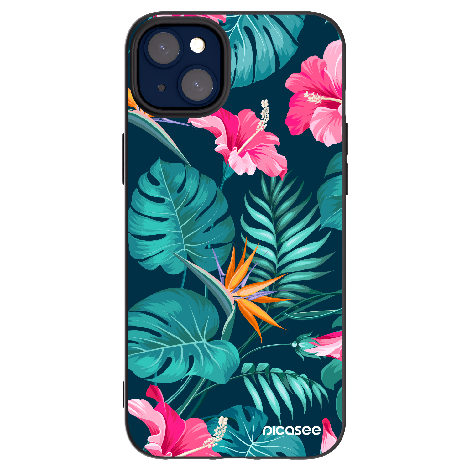 Picasee silikonowe czarne etui na Apple iPhone 14 Plus - Pink Monstera