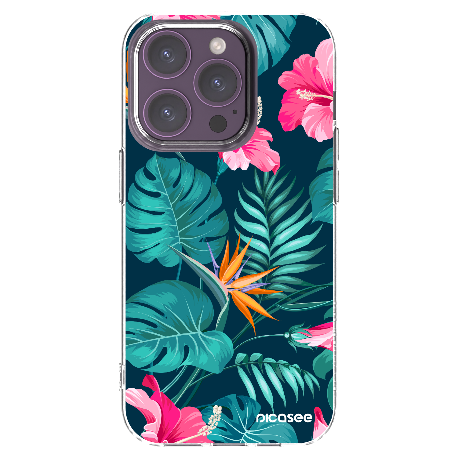 Picasee silikonowe przeźroczyste etui na Apple iPhone 14 Pro - Pink Monstera