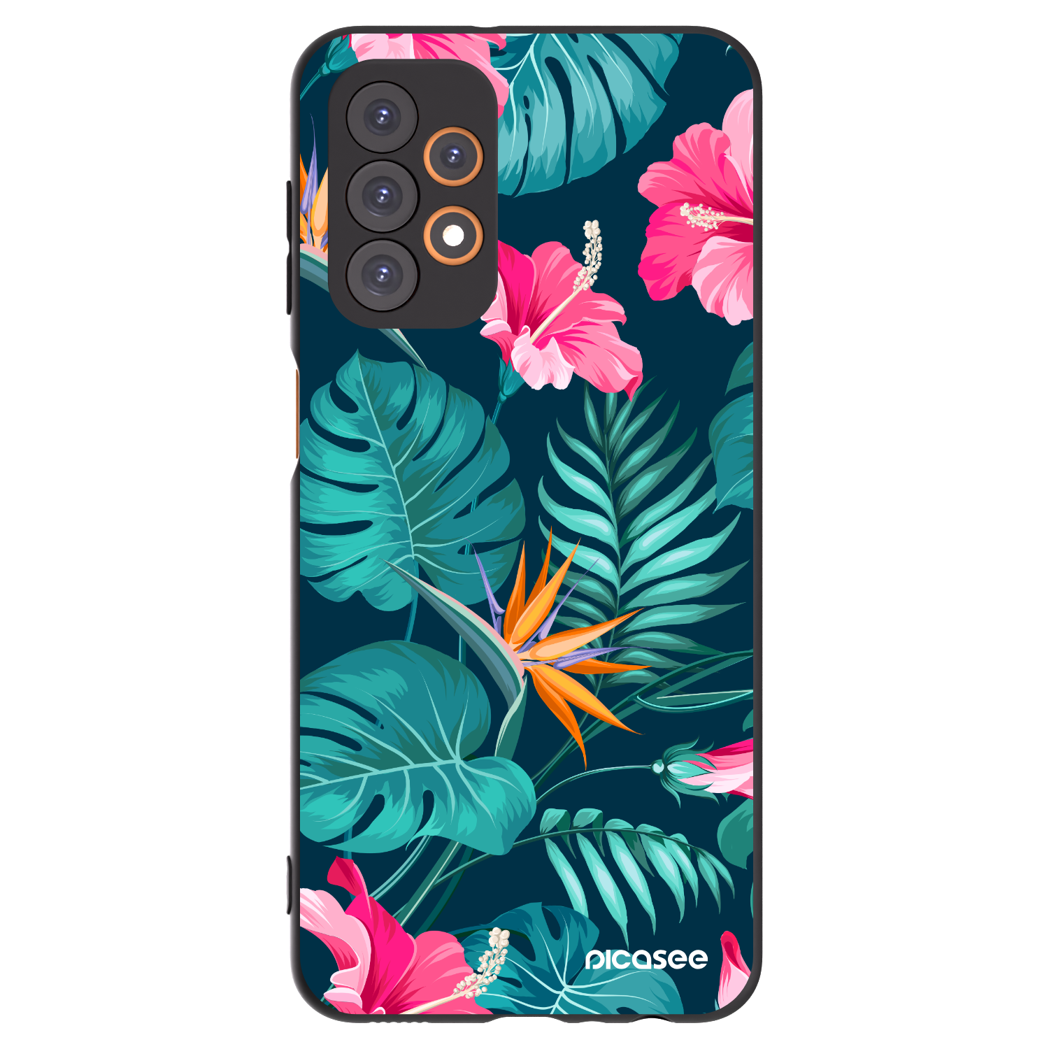 Picasee silikonowe czarne etui na Samsung Galaxy A23 A235F 4G - Pink Monstera