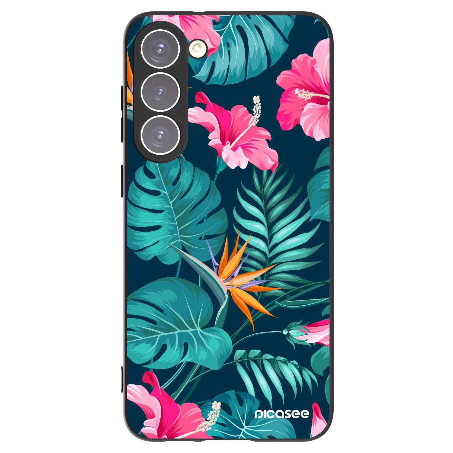 Picasee silikonowe czarne etui na Samsung Galaxy S23+ 5G - Pink Monstera
