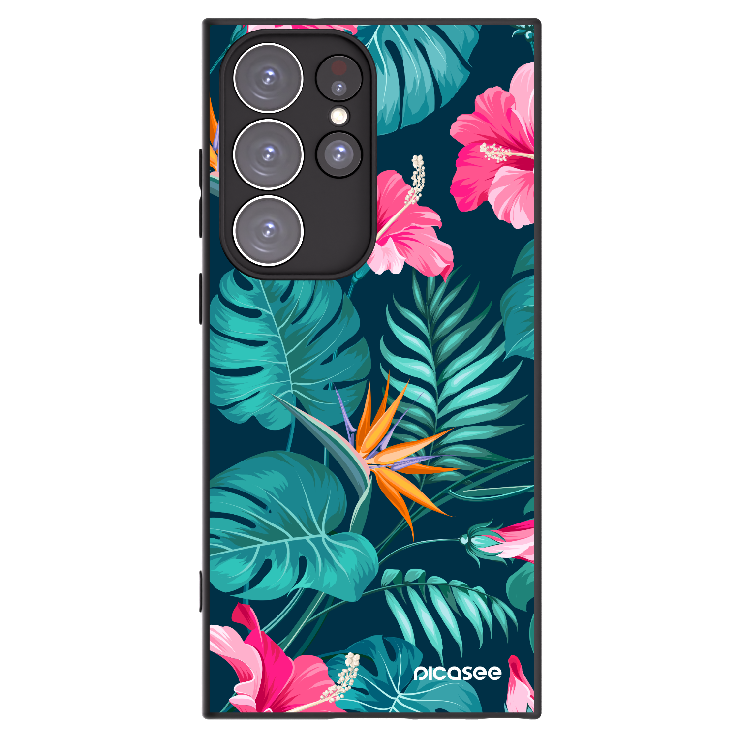 Picasee silikonowe czarne etui na Samsung Galaxy S23 Ultra 5G - Pink Monstera