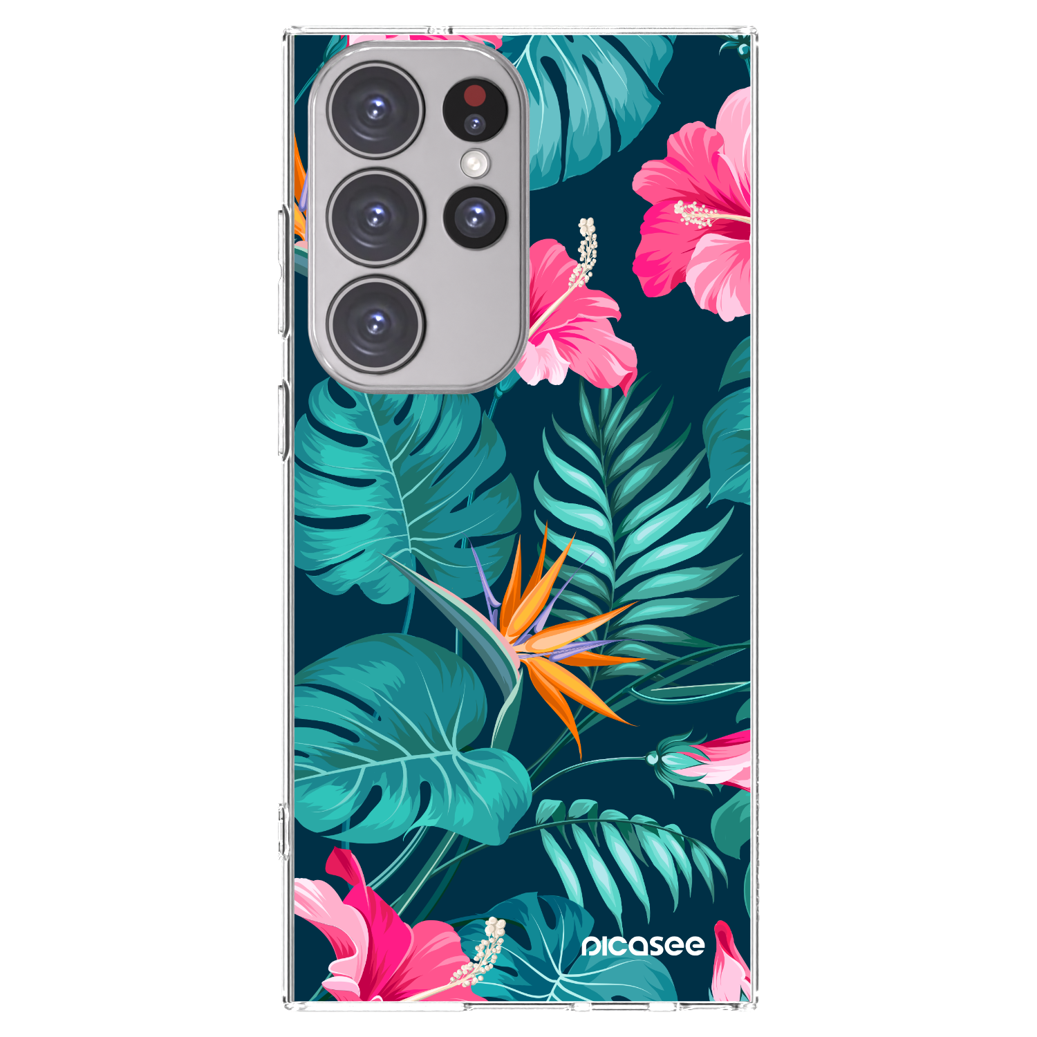 Picasee silikonowe przeźroczyste etui na Samsung Galaxy S23 Ultra 5G - Pink Monstera