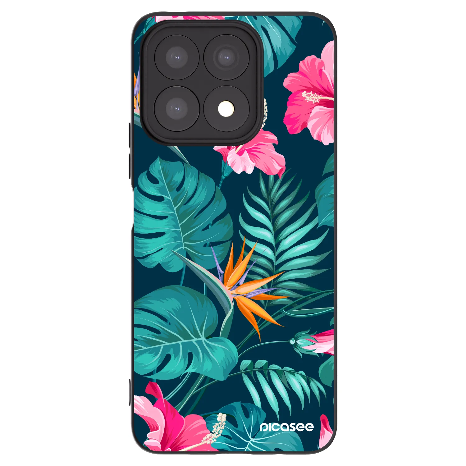 Picasee silikonowe czarne etui na Honor X8a - Pink Monstera