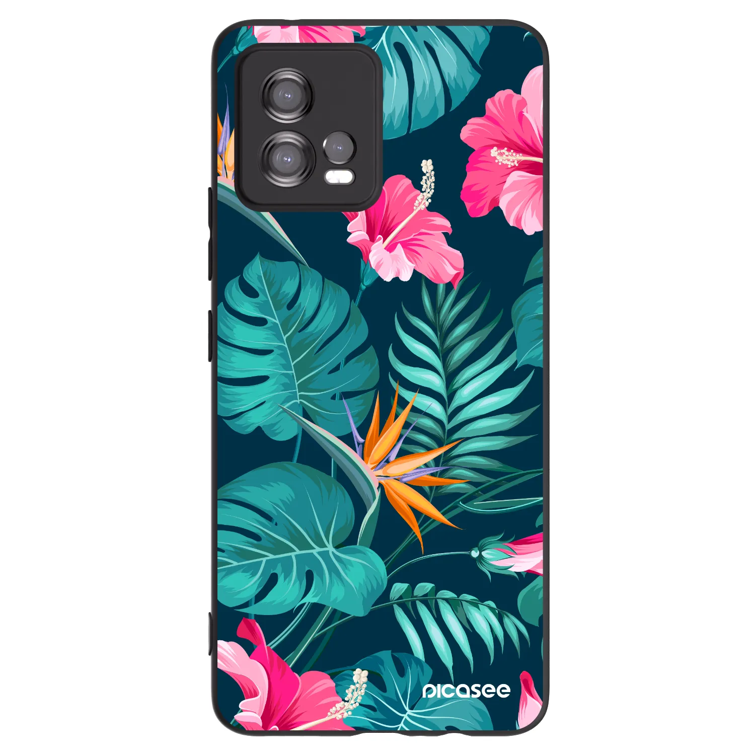 Picasee silikonowe czarne etui na Motorola Moto G72 - Pink Monstera