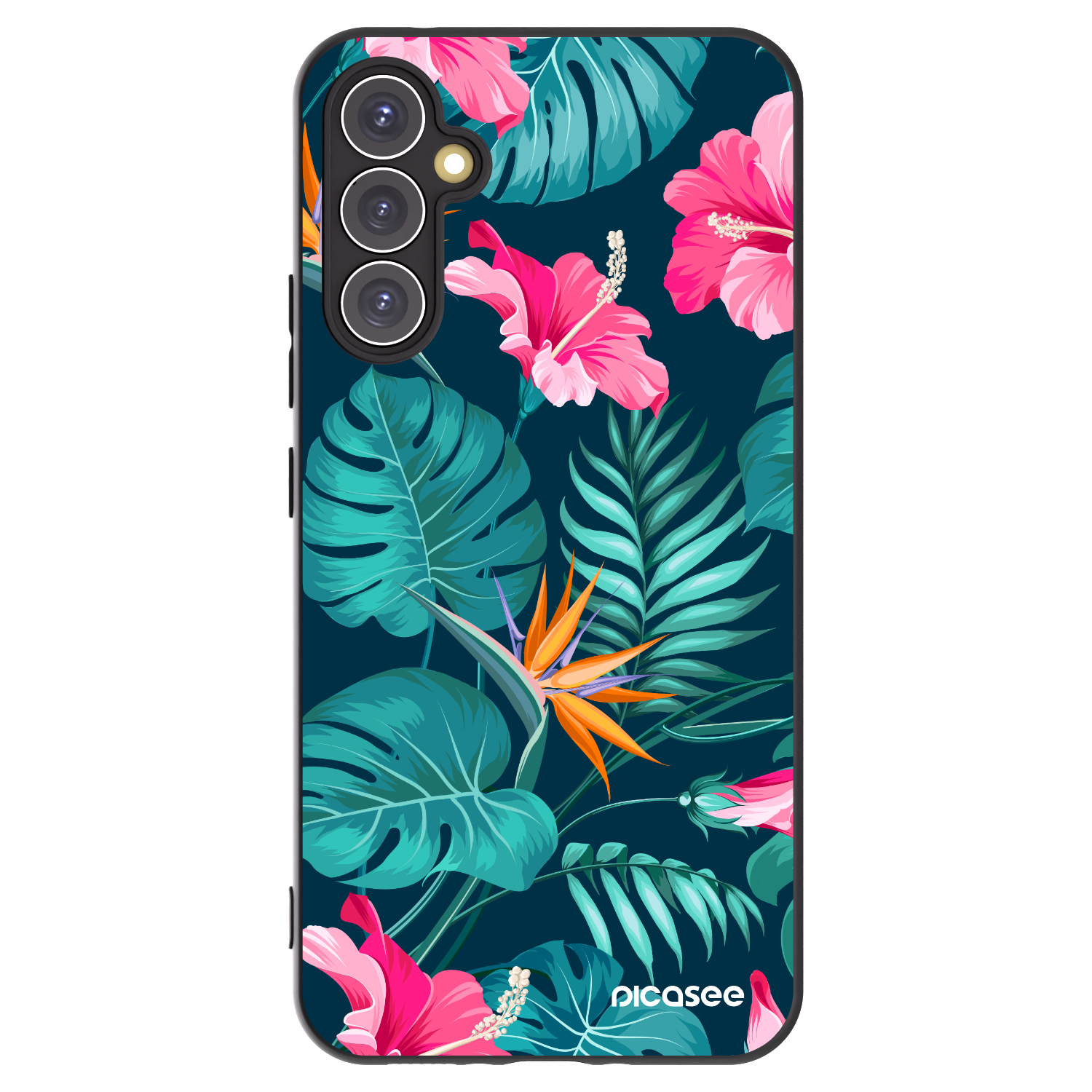Picasee silikonowe czarne etui na Samsung Galaxy A34 5G A346B - Pink Monstera
