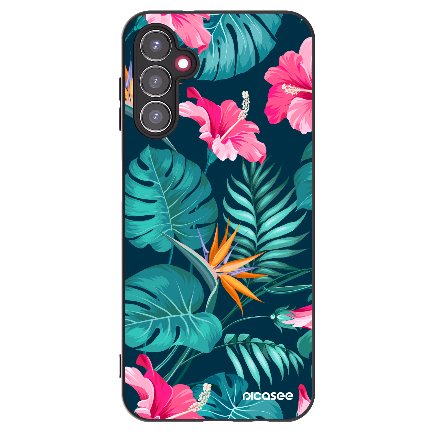 Picasee silikonowe czarne etui na Samsung Galaxy A14 4G A145R - Pink Monstera
