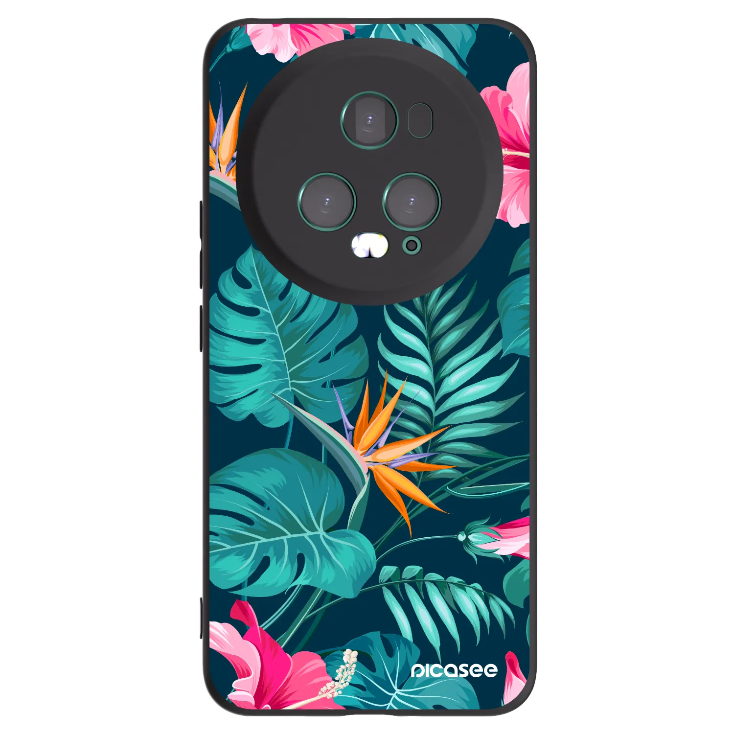 Picasee silikonowe czarne etui na Honor Magic5 Pro - Pink Monstera