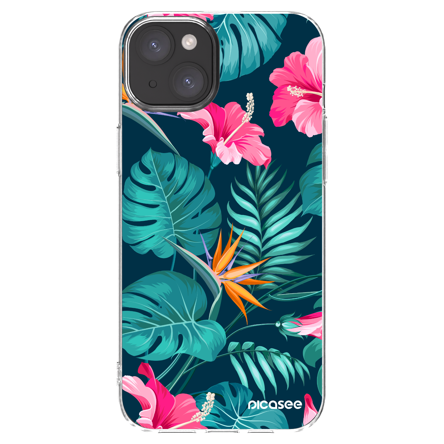 Picasee silikonowe przeźroczyste etui na Apple iPhone 15 Plus - Pink Monstera