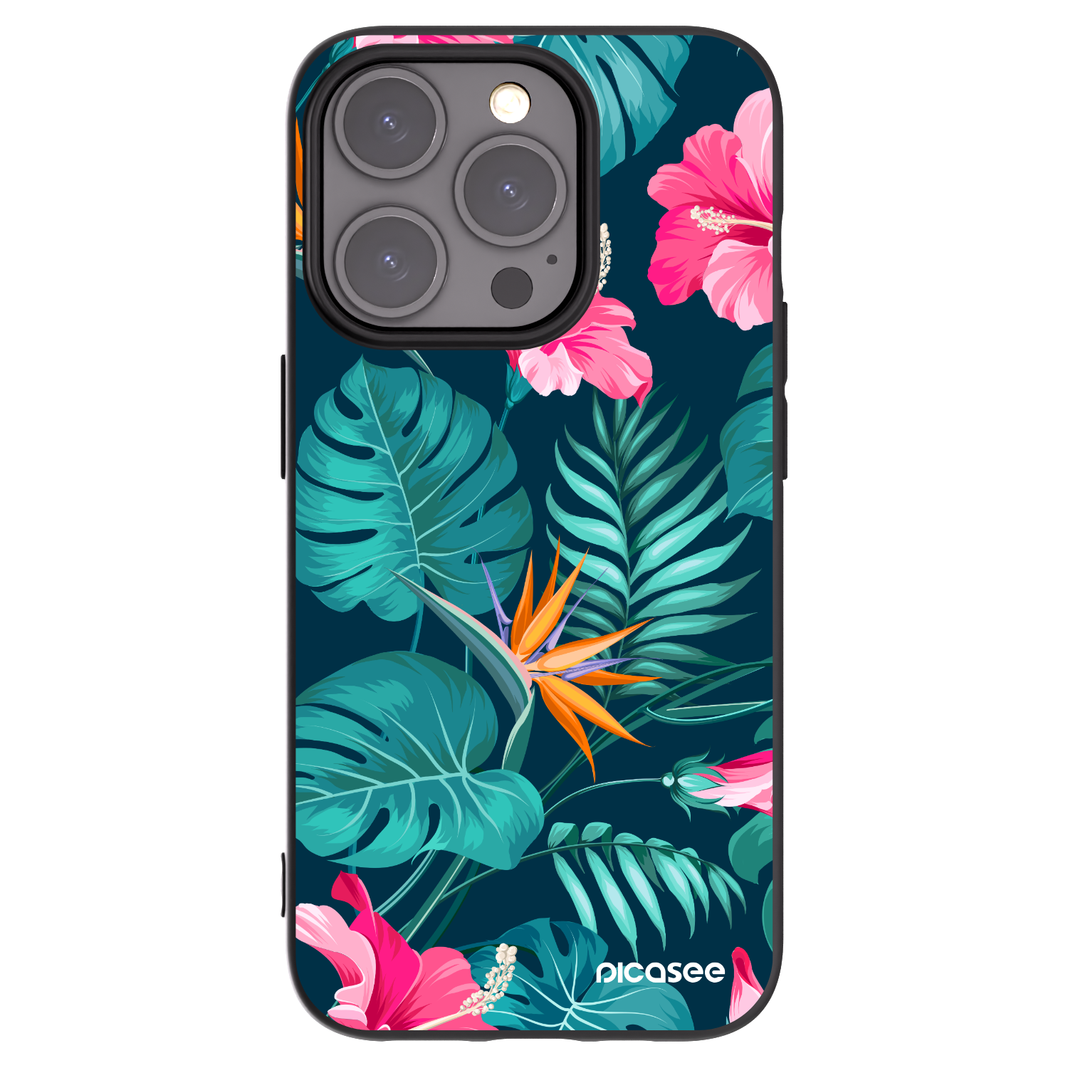 Picasee silikonowe czarne etui na Apple iPhone 15 Pro - Pink Monstera