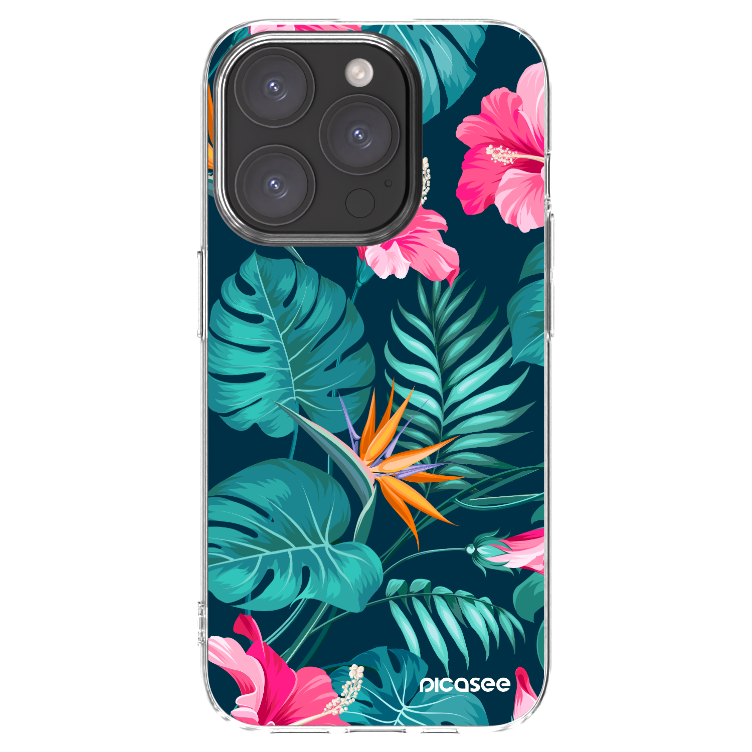 Picasee silikonowe przeźroczyste etui na Apple iPhone 15 Pro - Pink Monstera