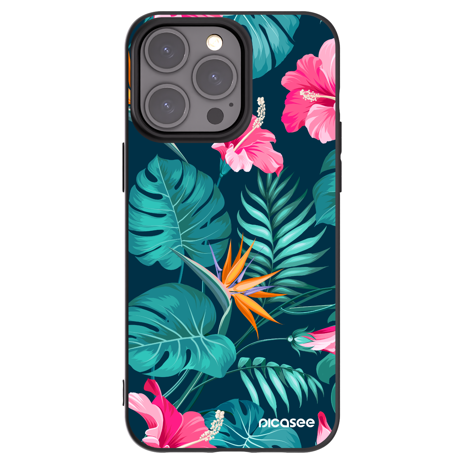 Picasee silikonowe czarne etui na Apple iPhone 15 Pro Max - Pink Monstera