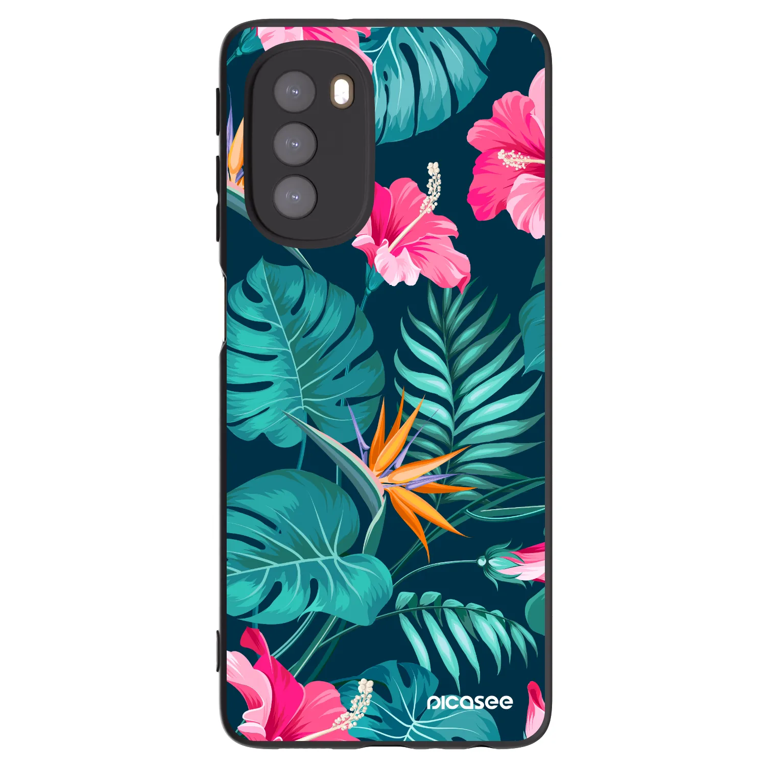 Picasee silikonowe czarne etui na Motorola Moto G51 - Pink Monstera