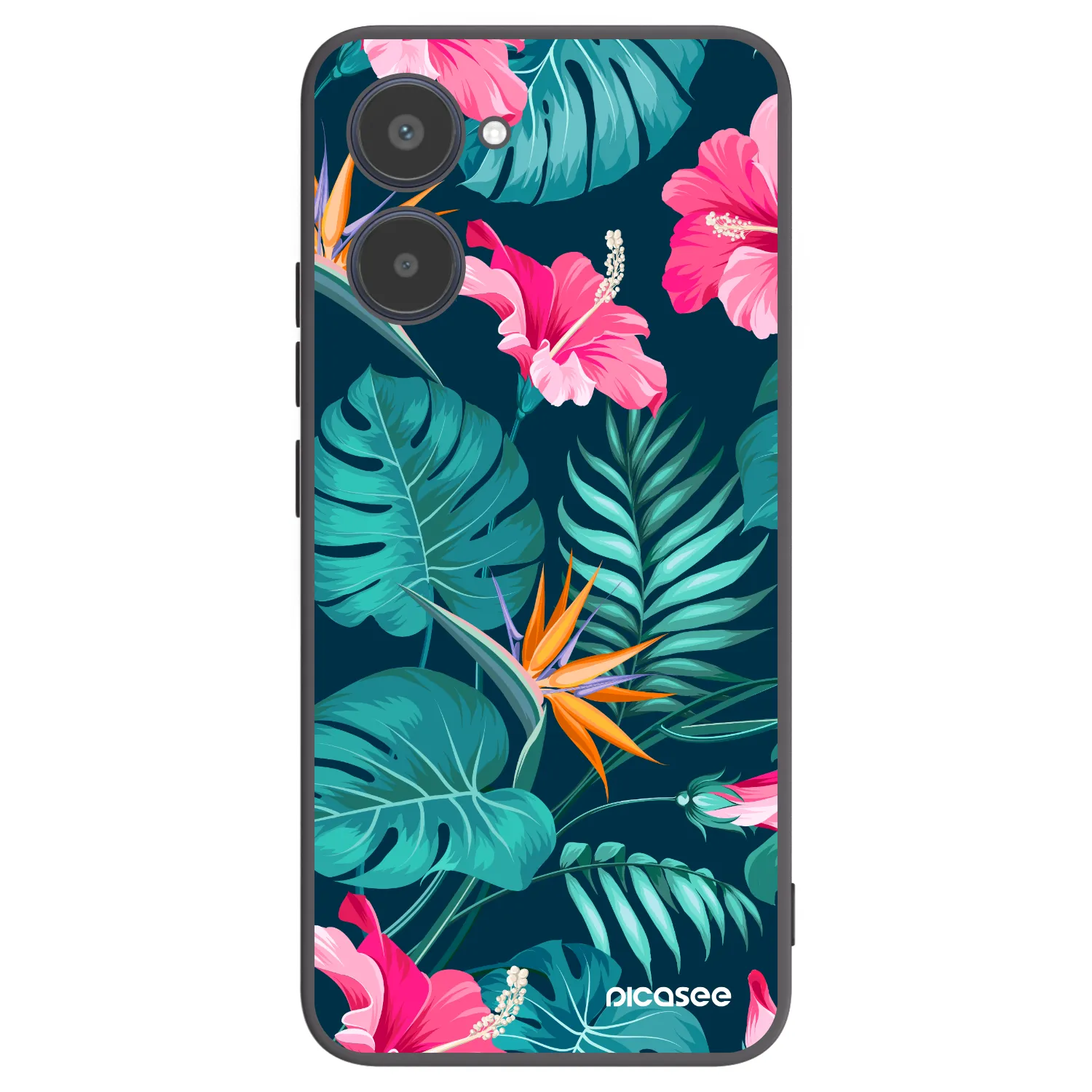 Picasee silikonowe czarne etui na Realme 10 4G - Pink Monstera