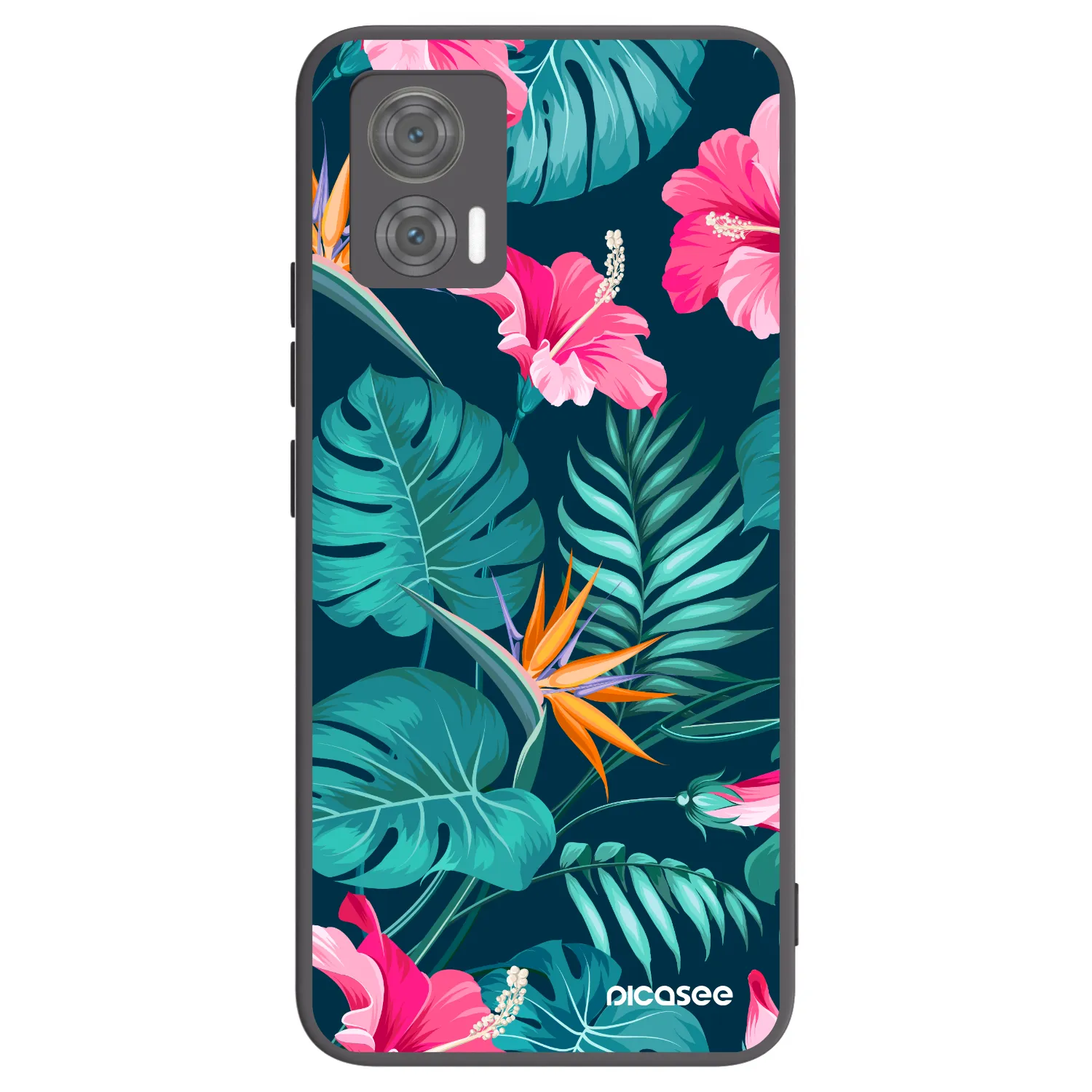 Picasee silikonowe czarne etui na Motorola Edge 30 Neo - Pink Monstera