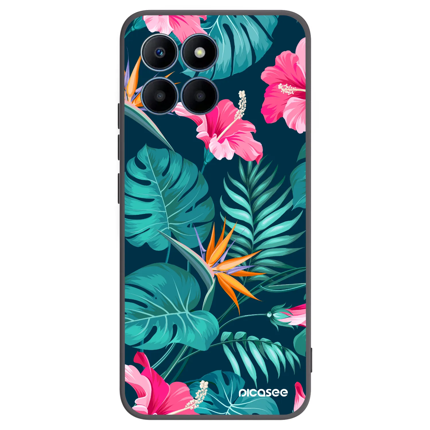 Picasee silikonowe czarne etui na Honor 70 Lite - Pink Monstera