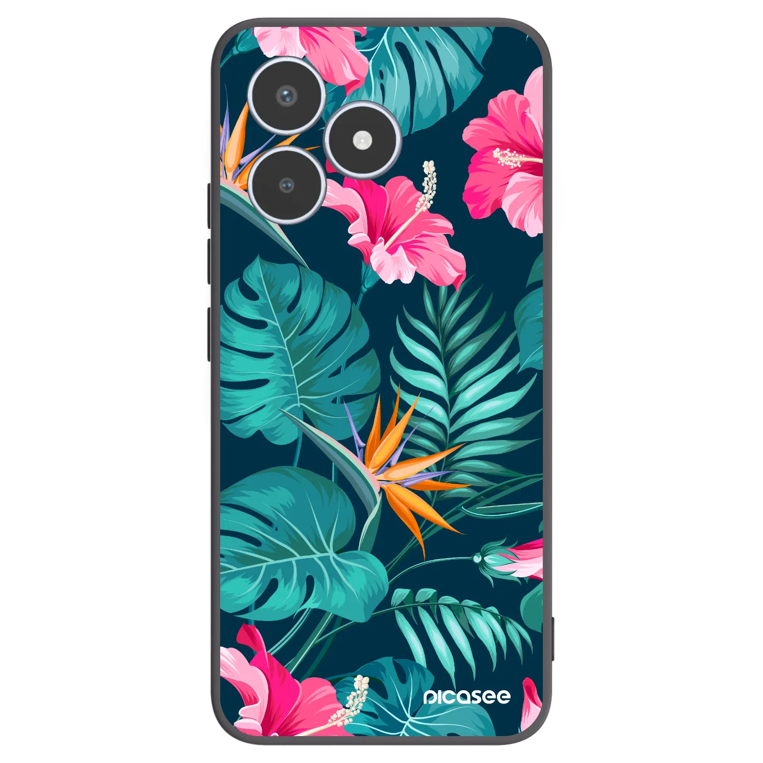 Picasee silikonowe czarne etui na Realme C53 - Pink Monstera